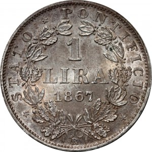 Реверс монеты Папская область, 1 лира, 1866-1868