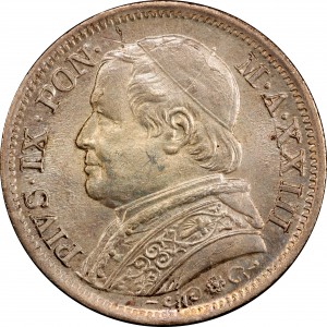 Аверс монеты Папская область, 1 лира, 1868-1869