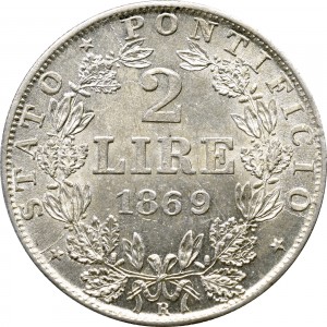 Реверс монеты Папская область, 2 лиры, 1866-1870