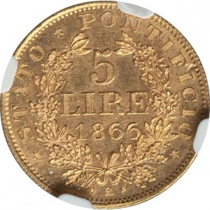 Реверс монеты Папская область, 5 лир, 1866-1867