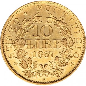 Реверс монеты Папская область, 10 лир, 1866-1869