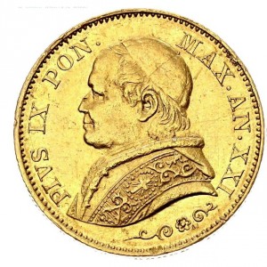 Аверс монеты Папская область, 20 лир, 1866-1870