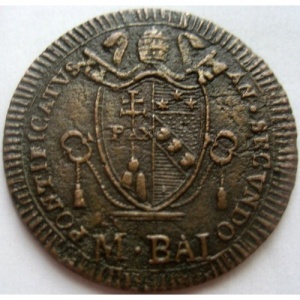 Аверс монеты Папская область, ½ байокко, 1802