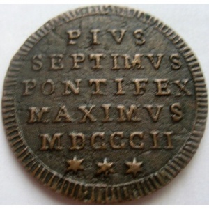 Реверс монеты Папская область, ½ байокко, 1802