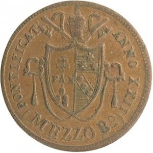 Аверс монеты Папская область, ½ байокко, 1822