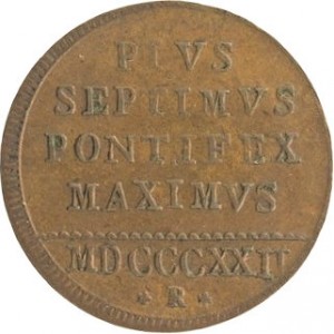 Реверс монеты Папская область, ½ байокко, 1822