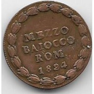 Реверс монеты Папская область, ½ байокко, 1824