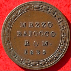 Реверс монеты Папская область, ½ байокко, 1825-1826