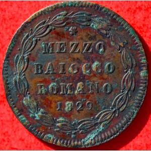 Реверс монеты Папская область, ½ байокко, 1829