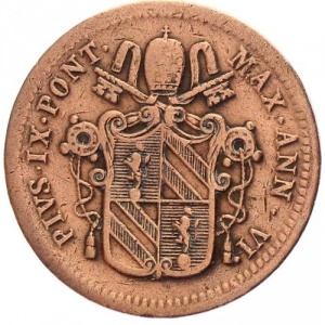 Аверс монеты Папская область, ½ байокко, 1850-1852