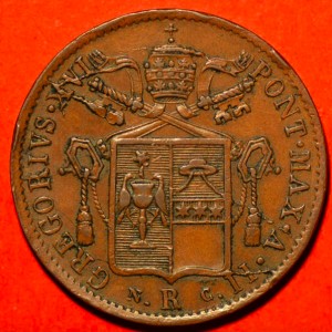 Аверс монеты Папская область, 1 байокко, 1831-1832