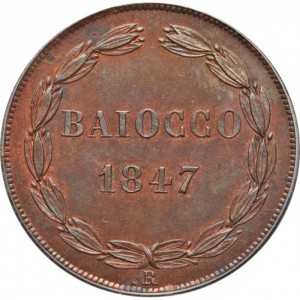 Реверс монеты Папская область, 1 байокко, 1846-1849
