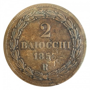 Реверс монеты Папская область, 2 байокко, 1850-1853