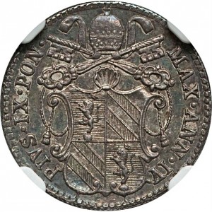 Аверс монеты Папская область, 5 байокко, 1847-1855