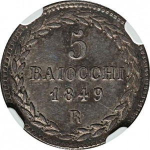 Реверс монеты Папская область, 5 байокко, 1847-1855