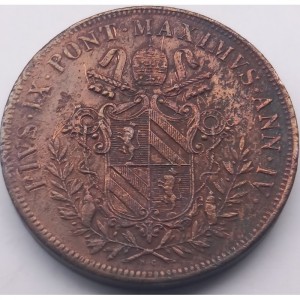 Аверс монеты Папская область, 5 байокко, 1849-1850
