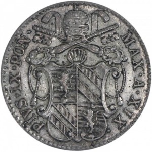 Аверс монеты Папская область, 5 байокко, 1856-1864