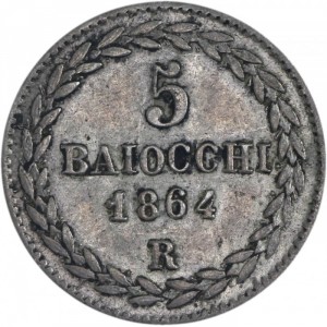 Реверс монеты Папская область, 5 байокко, 1856-1864
