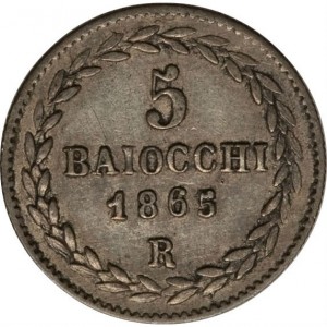 Реверс монеты Папская область, 5 байокко, 1865-1866