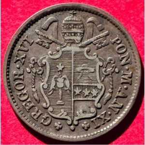 Аверс монеты Папская область, 10 байокко, 1836-1846