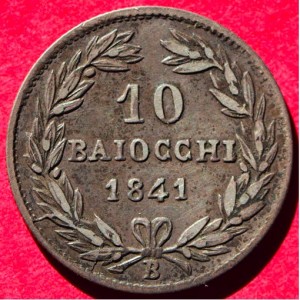 Реверс монеты Папская область, 10 байокко, 1836-1846