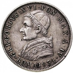 Аверс монеты Папская область, 20 байокко, 1834