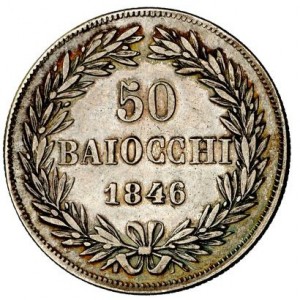 Реверс монеты Папская область, 50 байокко, 1835-1846