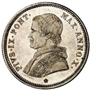Аверс монеты Папская область, 50 байокко, 1850-1857