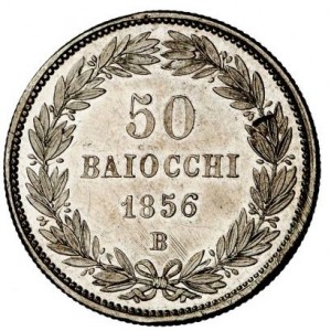 Реверс монеты Папская область, 50 байокко, 1850-1857