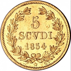 Реверс монеты Папская область, 5 скудо, 1846-1854