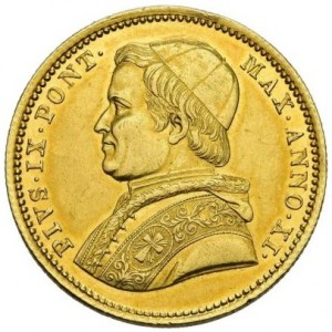 Аверс монеты Папская область, 10 скудо, 1850-1856