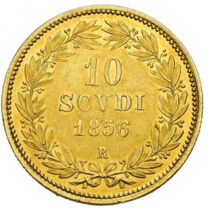 Реверс монеты Папская область, 10 скудо, 1850-1856