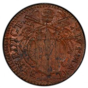Аверс монеты Папская область, ½ байокко, 1742