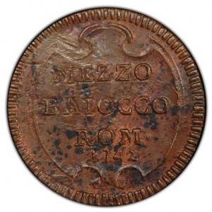 Реверс монеты Папская область, ½ байокко, 1742