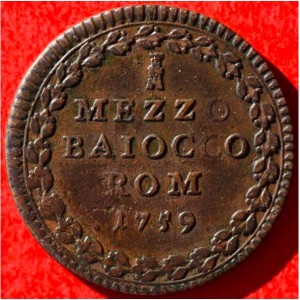 Реверс монеты Папская область, ½ байокко, 1759