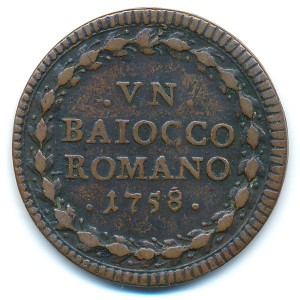 Реверс монеты Папская область, 1 байокко, 1758-1759