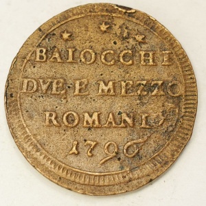 Реверс монеты Папская область, 2½ байокко, 1796-1797