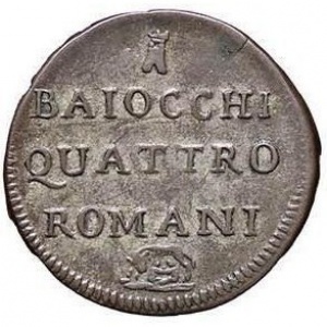 Реверс монеты Папская область, 4 байокко, 1758