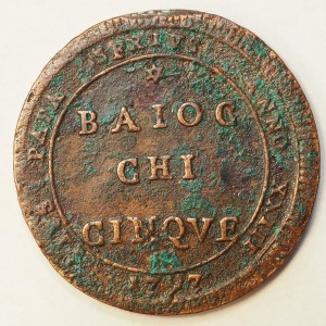 Реверс монеты Папская область, 5 байокко, 1797-1799