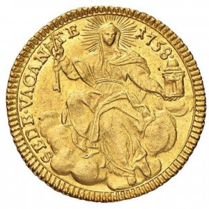Аверс монеты Папская область, 1 цехин, 1758, Вакантный престол