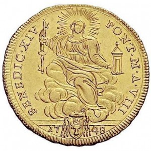 Аверс монеты Папская область, 2 цехина, 1748