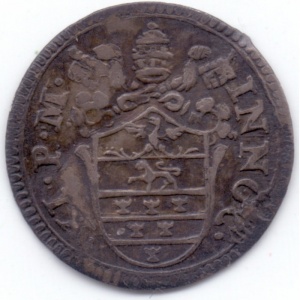 Аверс монеты Папская область, ½ гроссо, 1676, Бюст Святого Павла влево