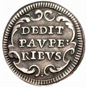 Реверс монеты Папская область, ½ гроссо, 1707, Надпись на реверсе: "DEDIT PAVPE RIBVS"