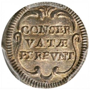 Реверс монеты Папская область, ½ гроссо, 1712, Надпись на реверсе: "CONSER VATAE PEREVNT"