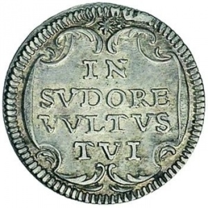 Реверс монеты Папская область, 1 гроссо, 1700-1704, Надпись: "IN SVDORE VVLTVS TVI" на реверсе
