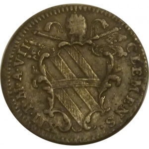 Аверс монеты Папская область, 1 гроссо, 1736-1737, Надпись на реверсе: "IN CIBOS PAVPERVM" в венке