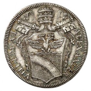 Аверс монеты Папская область, 1 джулио, 1689, Надпись на реверсе: "SANCTI BRVNONIS"
