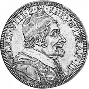 Аверс монеты Папская область, 1 джулио, 1694, Святые на реверсе