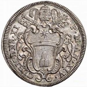 Аверс монеты Папская область, 1 джулио, 1714, Надпись на реверсе: "S PETRVS PRINCEPS APOSTOLOR"