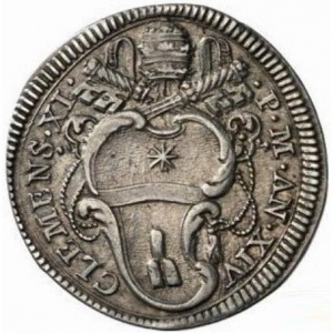 Аверс монеты Папская область, 1 джулио, 1714-1715, Надпись на реверсе: "S PAVLUS DOC TOR GENTIUM"